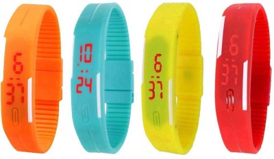 NS18 Silicone Led Magnet Band Watch Combo of 4 Orange, Sky Blue, Yellow And Red Digital Watch  - For Couple   Watches  (NS18)