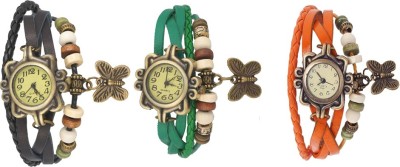 NS18 Vintage Butterfly Rakhi Watch Combo of 3 Black, Green And Orange Analog Watch  - For Women   Watches  (NS18)