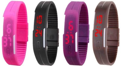 NS18 Silicone Led Magnet Band Combo of 4 Pink, Black, Purple And Brown Digital Watch  - For Boys & Girls   Watches  (NS18)