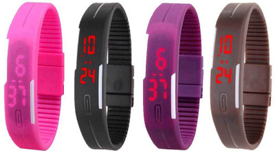 NS18 Silicone Led Magnet Band Combo of 4 Pink, Black, Purple And Brown Digital Watch  - For Boys & Girls   Watches  (NS18)