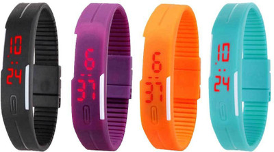 View NS18 Silicone Led Magnet Band Watch Combo of 4 Black, Purple, Orange And Sky Blue Digital Watch  - For Couple Wrist Watches Price Online(NS18)