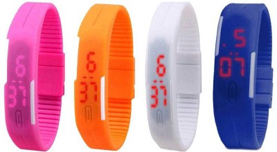 NS18 Silicone Led Magnet Band Combo of 4 Pink, Orange, White And Blue Digital Watch  - For Boys & Girls   Watches  (NS18)
