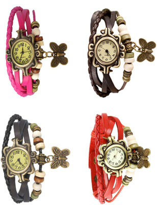 

Kissu Vintage Rakhi Combo of 4 Pink, Black, Brown And Red Watch - For Women