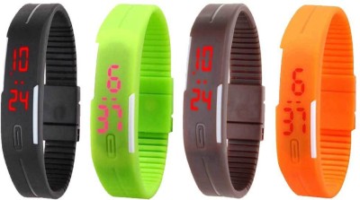 NS18 Silicone Led Magnet Band Combo of 4 Black, Green, Brown And Orange Digital Watch  - For Boys & Girls   Watches  (NS18)