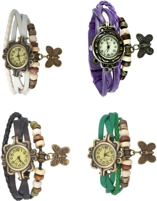 NS18 Vintage Butterfly Rakhi Combo of 4 White, Black, Purple And Green Analog Watch  - For Women   Watches  (NS18)