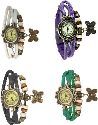 

Kissu Vintage Rakhi Combo of 4 White, Black, Purple And Green Watch - For Women