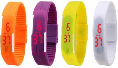 Kissu Led Magnet Band Combo of 4 Orange, Purple, Yellow And White Watch - For Men & Women