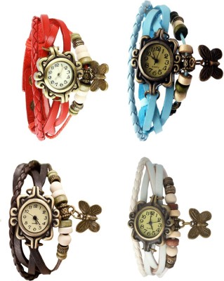 NS18 Vintage Butterfly Rakhi Combo of 4 Red, Brown, Sky Blue And White Analog Watch  - For Women   Watches  (NS18)