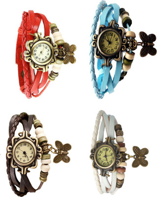 NS18 Vintage Butterfly Rakhi Combo of 4 Red, Brown, Sky Blue And White Analog Watch  - For Women   Watches  (NS18)