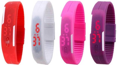 NS18 Silicone Led Magnet Band Watch Combo of 4 Red, White, Pink And Purple Digital Watch  - For Couple   Watches  (NS18)