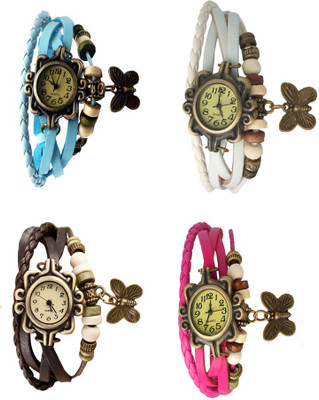 

NS18 Vintage Butterfly Rakhi Combo of 4 Sky Blue, Brown, White And Pink Watch - For Women