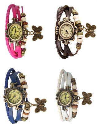 NS18 Vintage Butterfly Rakhi Combo of 4 Pink, Blue, Brown And White Analog Watch  - For Women   Watches  (NS18)