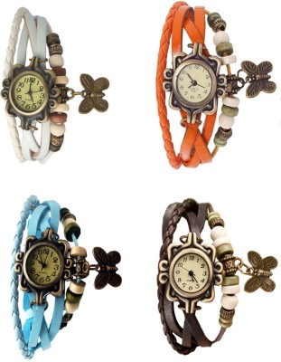 NS18 Vintage Butterfly Rakhi Combo of 4 White, Sky Blue, Orange And Brown Analog Watch  - For Women   Watches  (NS18)