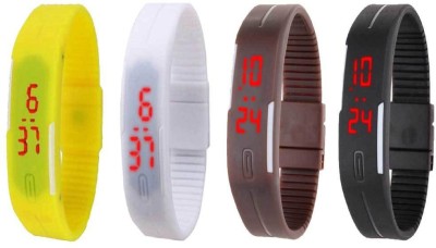 NS18 Silicone Led Magnet Band Combo of 4 Yellow, White, Brown And Black Digital Watch  - For Boys & Girls   Watches  (NS18)