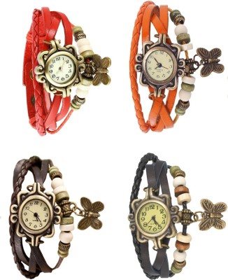 NS18 Vintage Butterfly Rakhi Combo of 4 Red, Brown, Orange And Black Analog Watch  - For Women   Watches  (NS18)