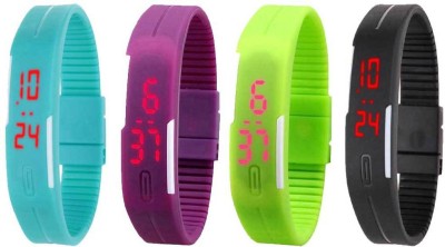 NS18 Silicone Led Magnet Band Combo of 4 Sky Blue, Purple, Green And Black Digital Watch  - For Boys & Girls   Watches  (NS18)