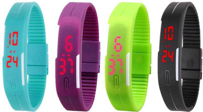 View NS18 Silicone Led Magnet Band Combo of 4 Sky Blue, Purple, Green And Black Digital Watch  - For Boys & Girls Wrist Watches Price Online(NS18)