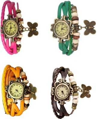 NS18 Vintage Butterfly Rakhi Combo of 4 Pink, Yellow, Green And Brown Analog Watch  - For Women   Watches  (NS18)