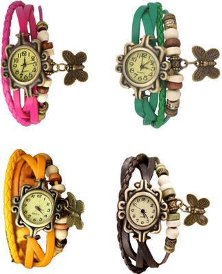 NS18 Vintage Butterfly Rakhi Combo of 4 Pink, Yellow, Green And Brown Analog Watch  - For Women   Watches  (NS18)