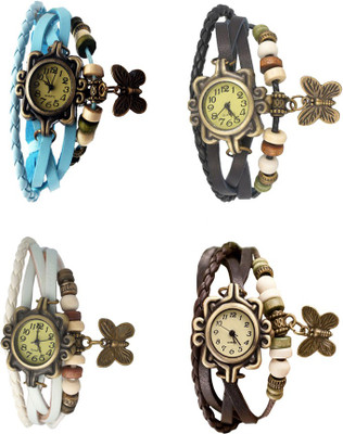 

Kissu Vintage Rakhi Combo of 4 Sky Blue, White, Black And Brown Watch - For Women