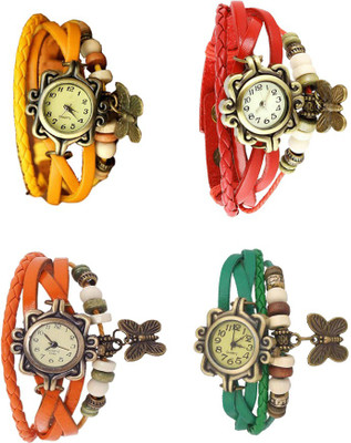 View NS18 Vintage Butterfly Rakhi Combo of 4 Yellow, Orange, Red And Green Analog Watch  - For Women Wrist Watches Price Online(NS18)