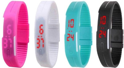 NS18 Silicone Led Magnet Band Combo of 4 Pink, White, Sky Blue And Black Digital Watch  - For Boys & Girls   Watches  (NS18)