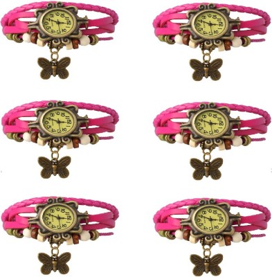 NS18 Vintage Butterfly Rakhi Combo of 6 Pink Analog Watch  - For Women   Watches  (NS18)