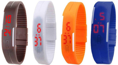

NS18 Silicone Led Magnet Band Combo of 4 Brown, White, Orange And Blue Watch - For Boys & Girls