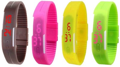 NS18 Silicone Led Magnet Band Combo of 4 Brown, Pink, Yellow And Green Digital Watch  - For Boys & Girls   Watches  (NS18)