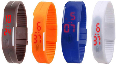

NS18 Silicone Led Magnet Band Combo of 4 Brown, Orange, Blue And White Watch - For Boys & Girls