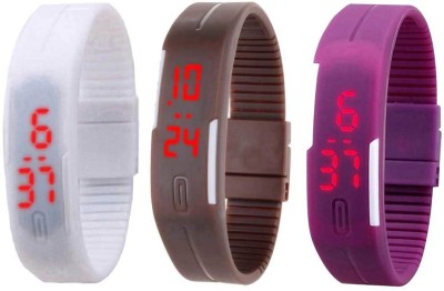 NS18 Silicone Led Magnet Band Combo of 3 White, Brown And Purple Digital Watch  - For Boys & Girls   Watches  (NS18)