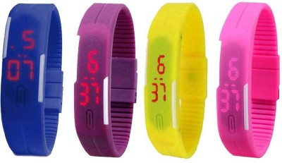 NS18 Silicone Led Magnet Band Watch Combo of 4 Blue, Purple, Yellow And Pink Digital Watch  - For Couple   Watches  (NS18)