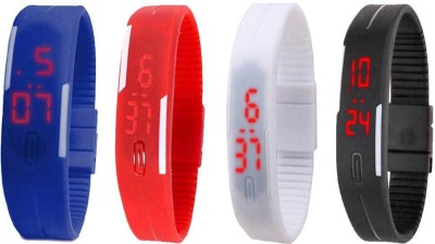 NS18 Silicone Led Magnet Band Combo of 4 Blue, Red, White And Black Digital Watch  - For Boys & Girls   Watches  (NS18)