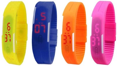 NS18 Silicone Led Magnet Band Combo of 4 Yellow, Blue, Orange And Pink Digital Watch  - For Boys & Girls   Watches  (NS18)