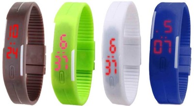 NS18 Silicone Led Magnet Band Combo of 4 Brown, Green, White And Blue Digital Watch  - For Boys & Girls   Watches  (NS18)