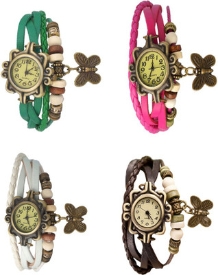 

Kissu Vintage Rakhi Combo of 4 Green, White, Pink And Brown Watch - For Women