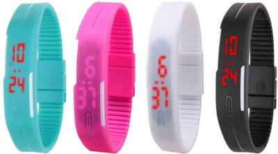 NS18 Silicone Led Magnet Band Combo of 4 Sky Blue, Pink, White And Black Digital Watch  - For Boys & Girls   Watches  (NS18)