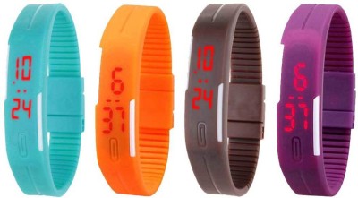 NS18 Silicone Led Magnet Band Watch Combo of 4 Sky Blue, Orange, Brown And Purple Digital Watch  - For Couple   Watches  (NS18)