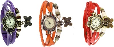 NS18 Vintage Butterfly Rakhi Watch Combo of 3 Purple, Orange And Red Analog Watch  - For Women   Watches  (NS18)