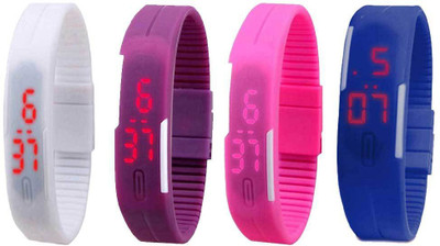 View NS18 Silicone Led Magnet Band Combo of 4 White, Purple, Pink And Blue Digital Watch  - For Boys & Girls Wrist Watches Price Online(NS18)