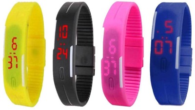 NS18 Silicone Led Magnet Band Combo of 4 Yellow, Black, Pink And Blue Digital Watch  - For Boys & Girls   Watches  (NS18)