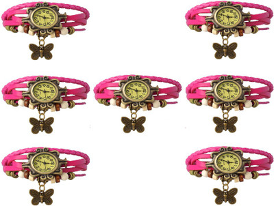 

NS18 Vintage Butterfly Rakhi Combo of 7 Pink Watch - For Women