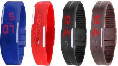 NS18 Silicone Led Magnet Band Combo of 4 Blue, Red, Black And Brown Digital Watch  - For Boys & Girls   Watches  (NS18)