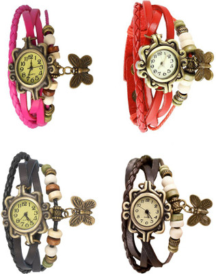 

NS18 Vintage Butterfly Rakhi Combo of 4 Pink, Black, Red And Brown Watch - For Women