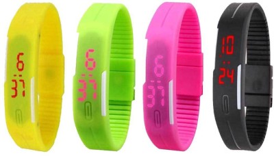 NS18 Silicone Led Magnet Band Combo of 4 Yellow, Green, Pink And Black Digital Watch  - For Boys & Girls   Watches  (NS18)