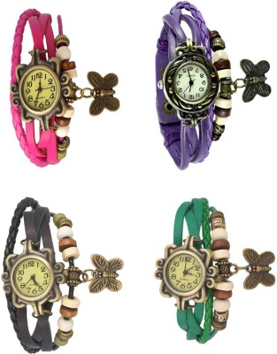NS18 Vintage Butterfly Rakhi Combo of 4 Pink, Black, Purple And Green Analog Watch  - For Women   Watches  (NS18)