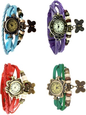 NS18 Vintage Butterfly Rakhi Combo of 4 Sky Blue, Red, Purple And Green Watch  - For Women   Watches  (NS18)