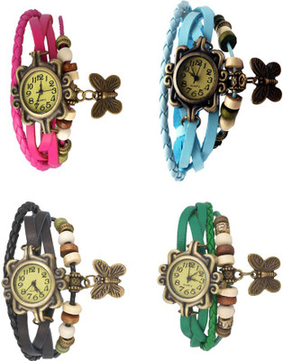 

NS18 Vintage Butterfly Rakhi Combo of 4 Pink, Black, Sky Blue And Green Watch - For Women