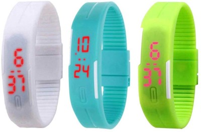NS18 Silicone Led Magnet Band Combo of 3 White, Sky Blue And Green Digital Watch  - For Boys & Girls   Watches  (NS18)