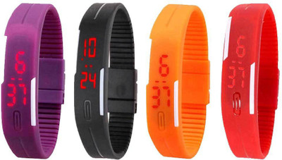 

Kissu Led Magnet Band Combo of 4 Purple, Black, Orange And Red Watch - For Men & Women